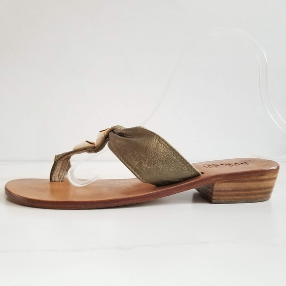 Mangos Bali Bronze Leather Shell Thong Sandals - Picture 4 of 11